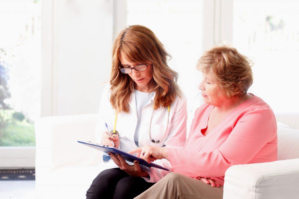 Female doctor with senior patient